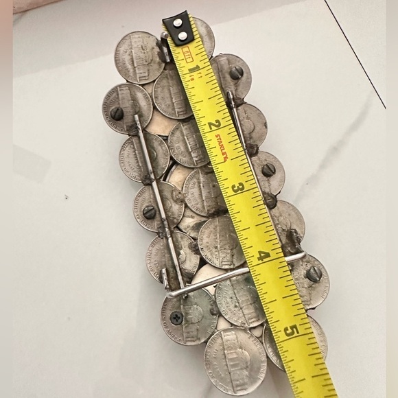 Patriot BELT BUCKLE MENS Eagle Nickels and Red Cabochons 5.5 Silver Tone 4110 B - Picture 5 of 11